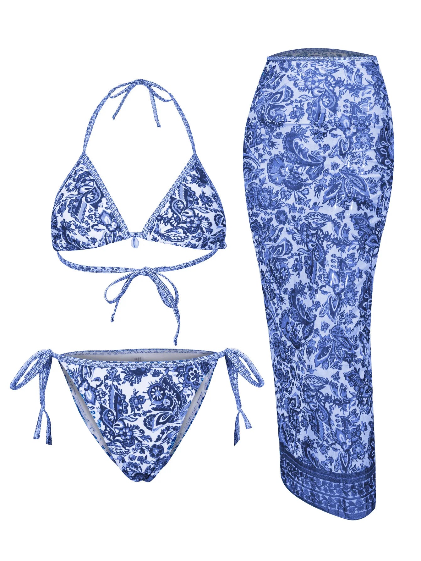 Bikini 3-częściowe z kwiatowym wzorem