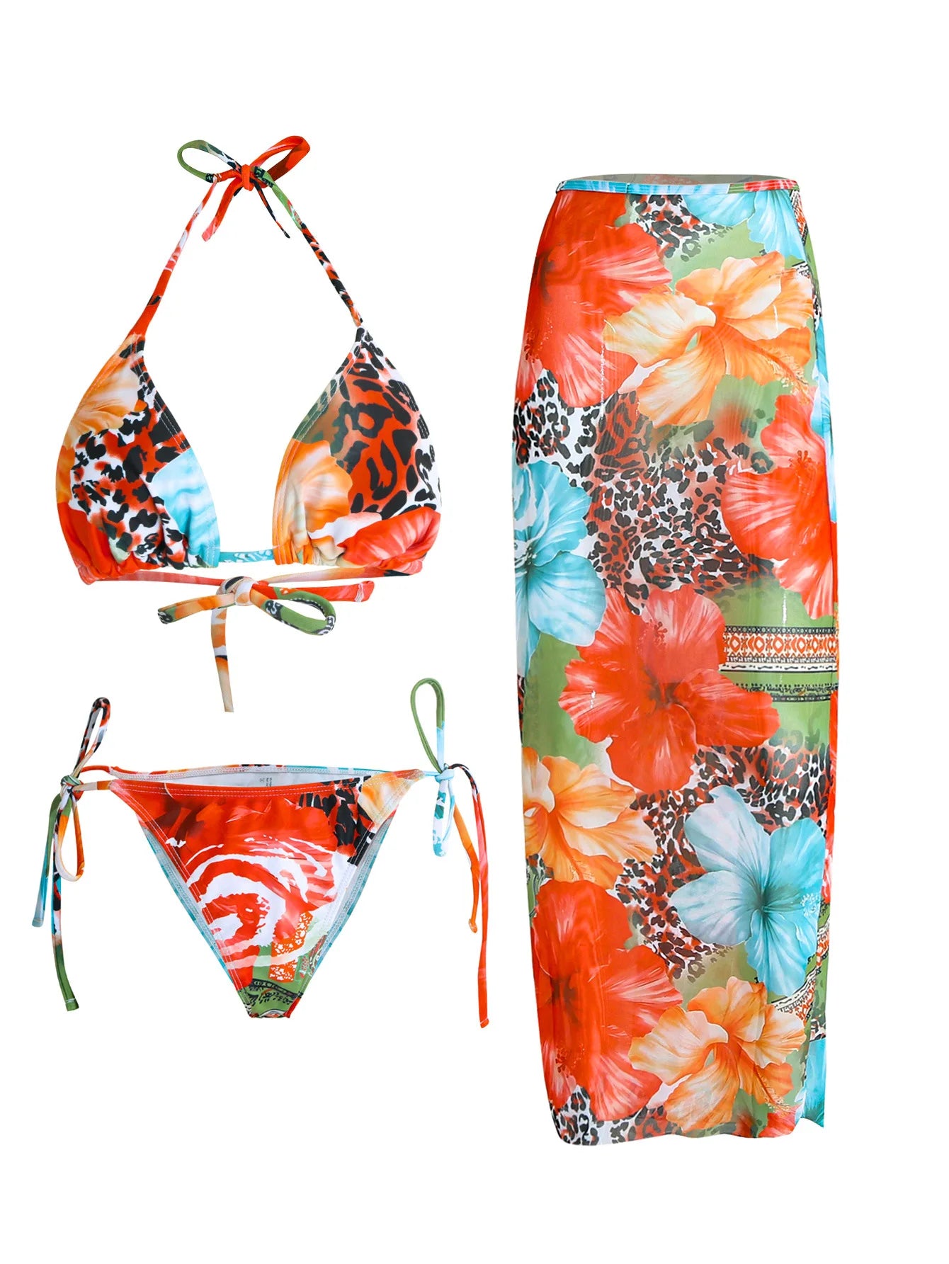 Bikini 3-częściowe z kwiatowym wzorem