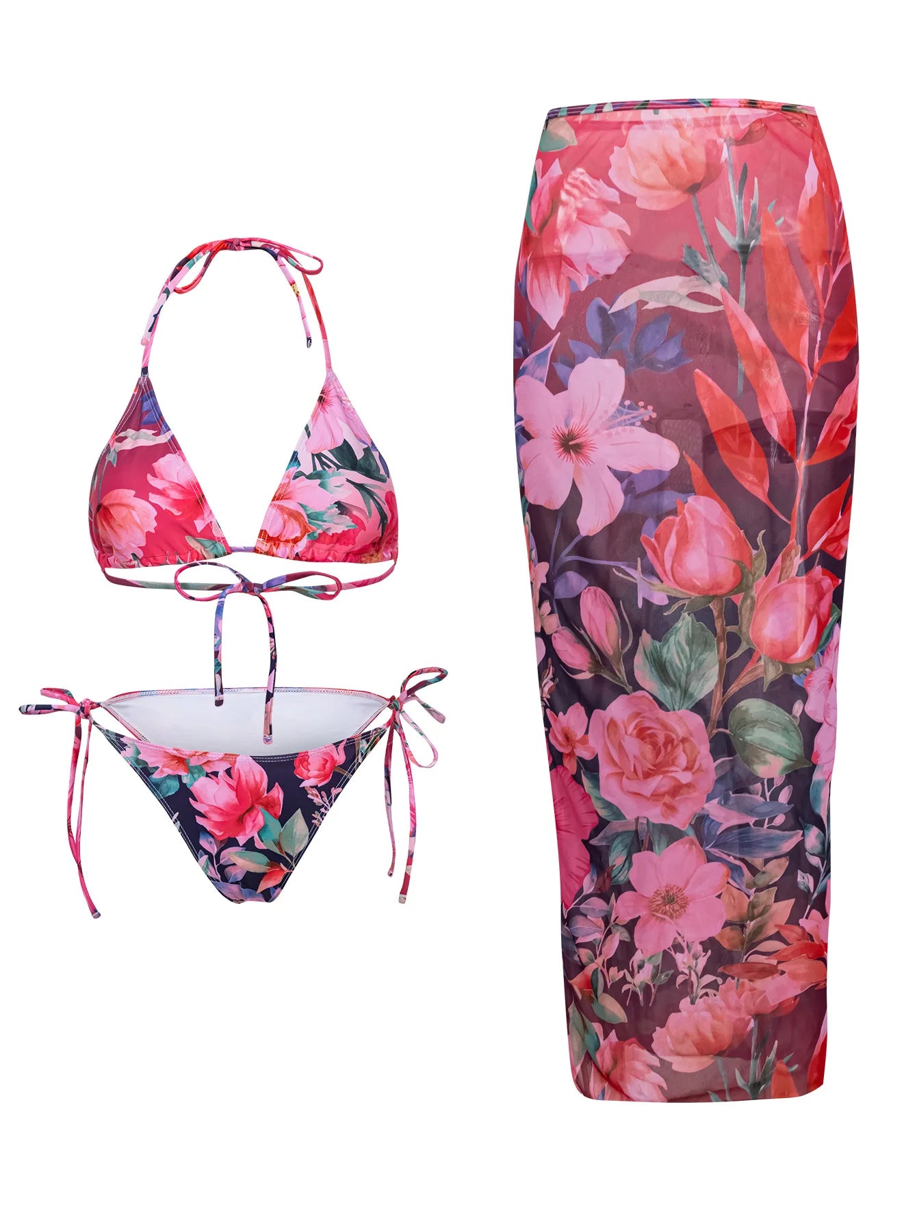 Bikini 3-częściowe z kwiatowym wzorem