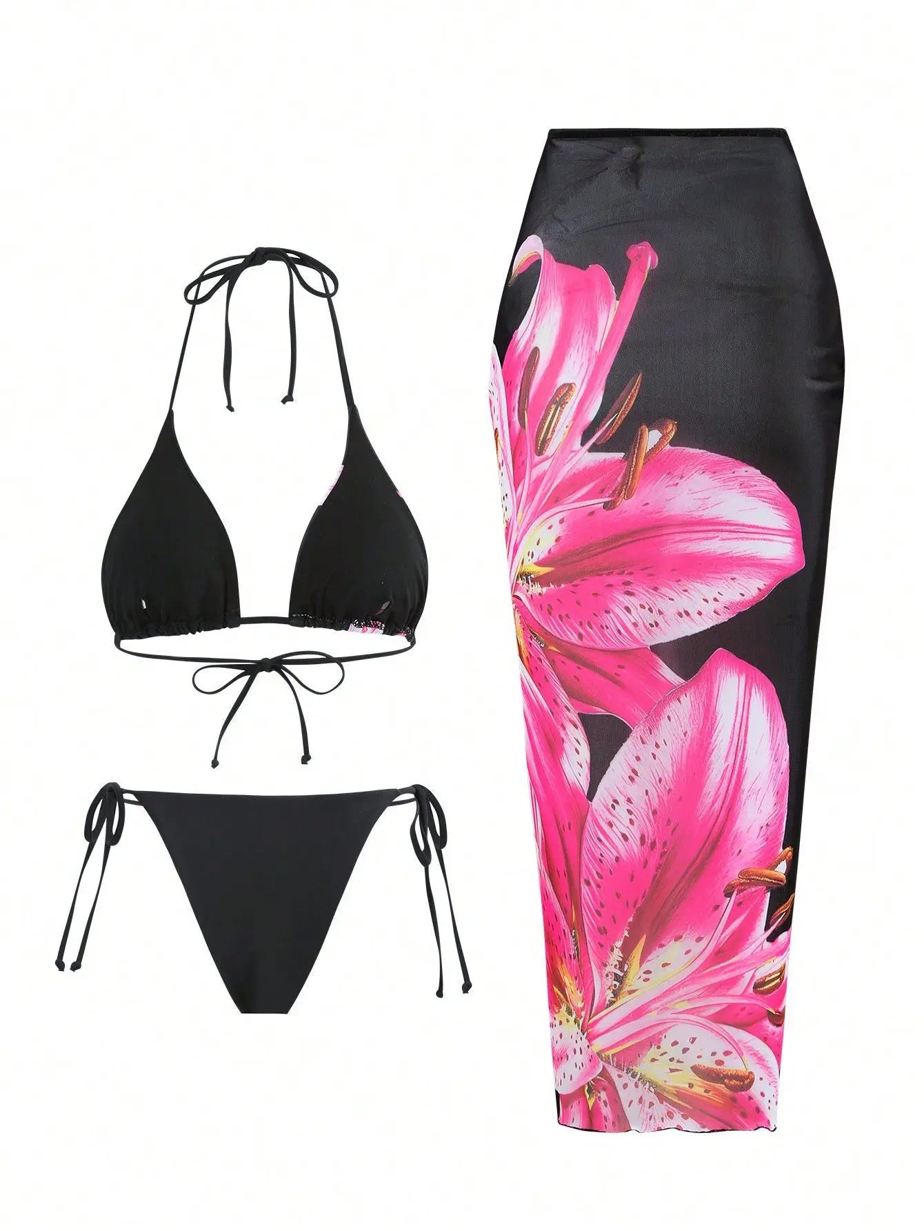 Bikini 3-częściowe z kwiatowym wzorem
