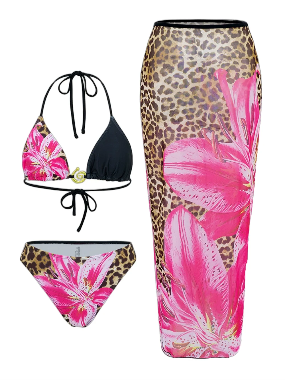 Bikini 3-częściowe z kwiatowym wzorem