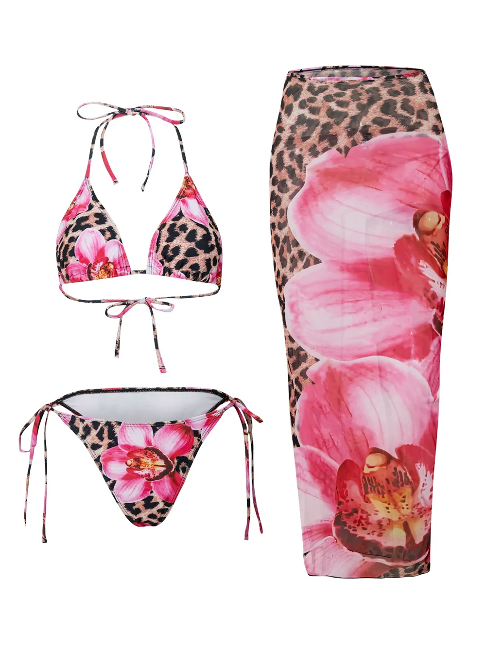Bikini 3-częściowe z kwiatowym wzorem